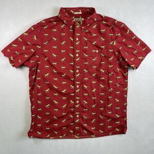 Duluth Trading Co Untucked BBQ Shirt Slim Fit XL Red Dinosaur Short Sleeve
